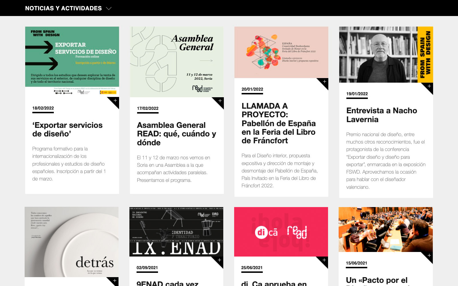 Bloque de actualidad de la página web inicial de READ