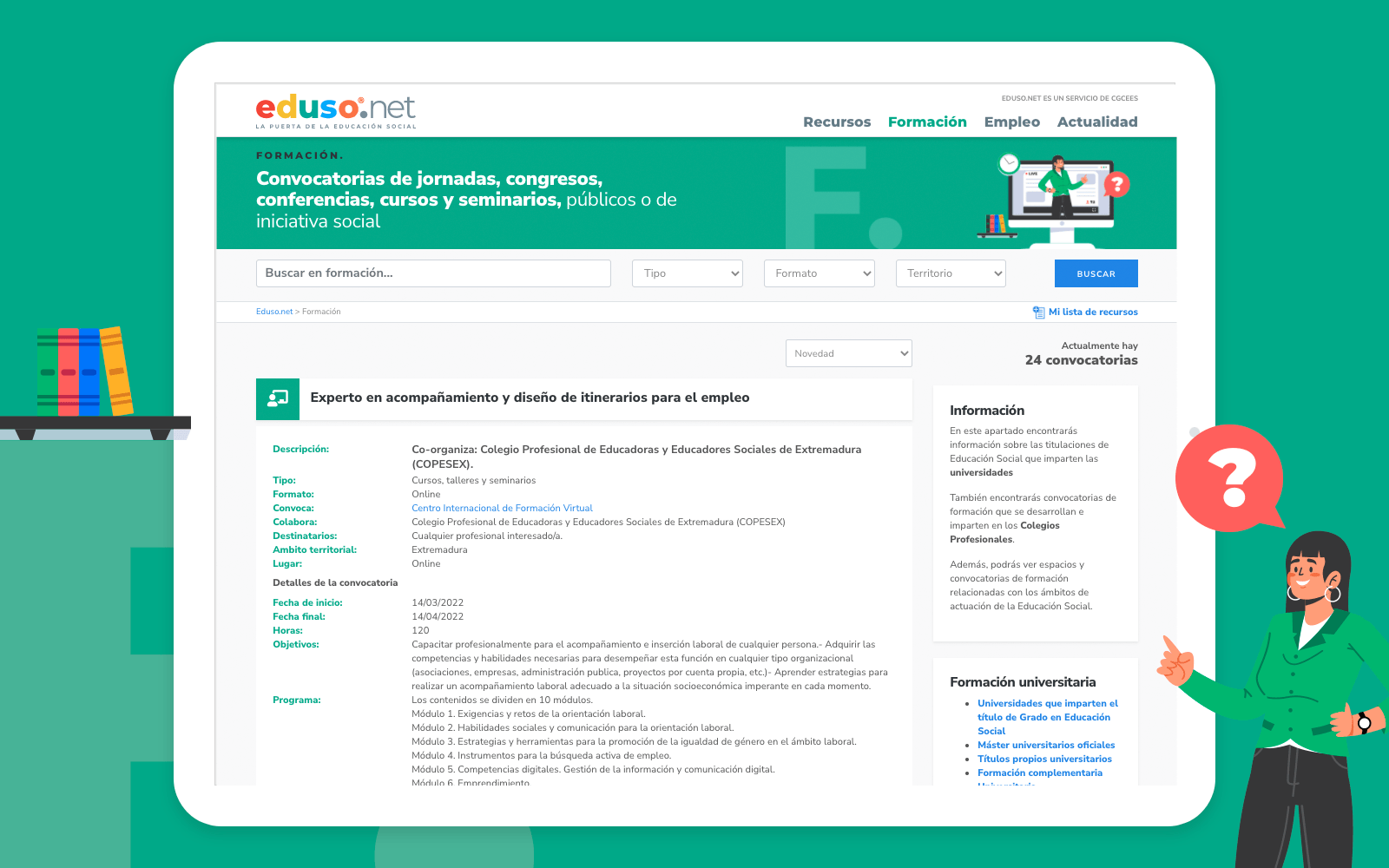 Diseño y desarrollo de la sección de ofertas de formación de educación social de eduso.net