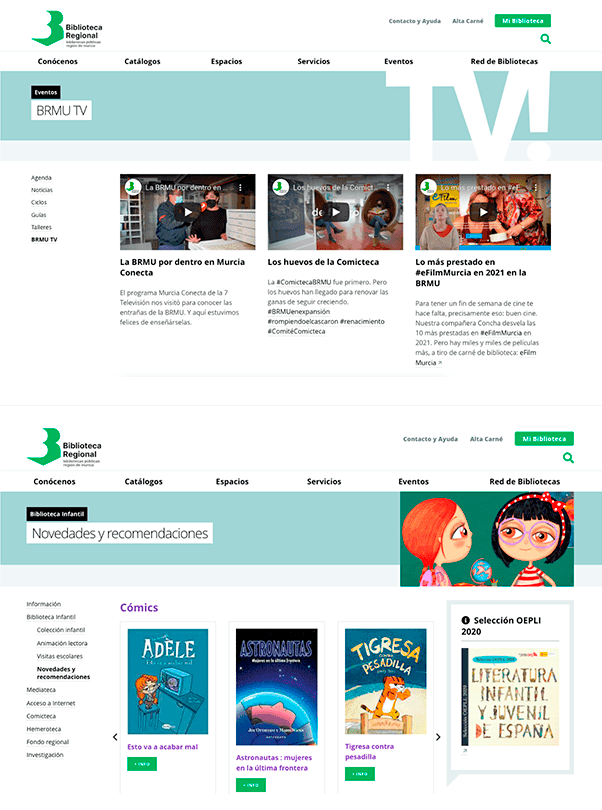 Elementos de diseño del sitio web de la Biblioteca Regional de Murcia