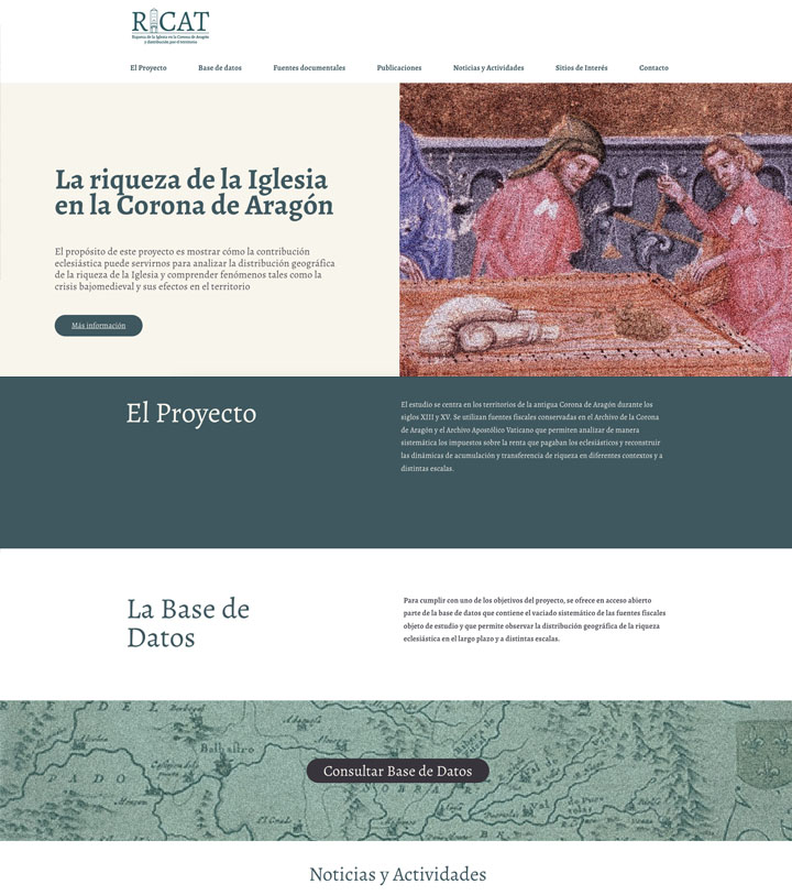 Diseño web. Página principal de proyecto de investigación medievalista