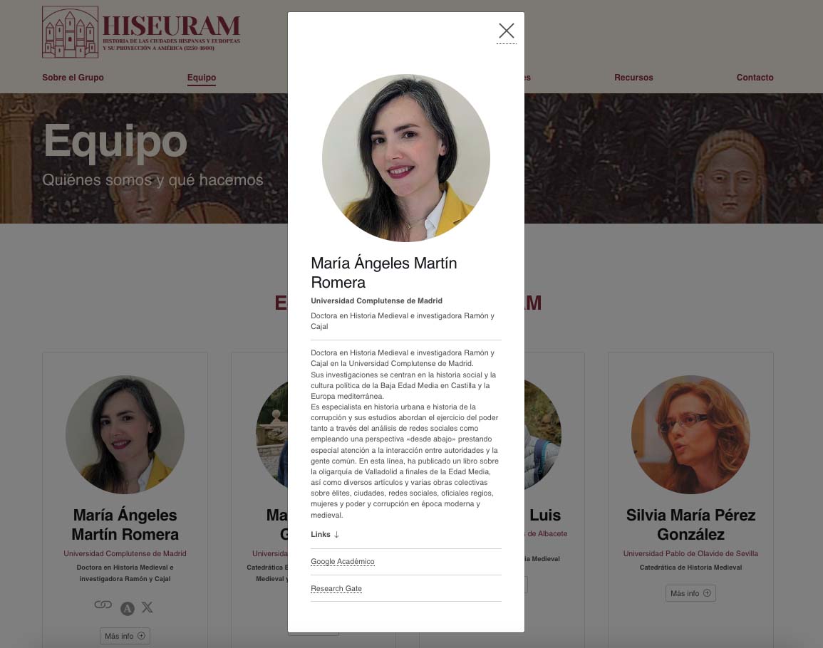Fichas de equipo del grupo de investigación medieval Hiseuram, financiado por la Universidad Complutense de Madrid, Ministerio de Ciencia, Innovación y Universidades y Agencia Estatal de Investigación