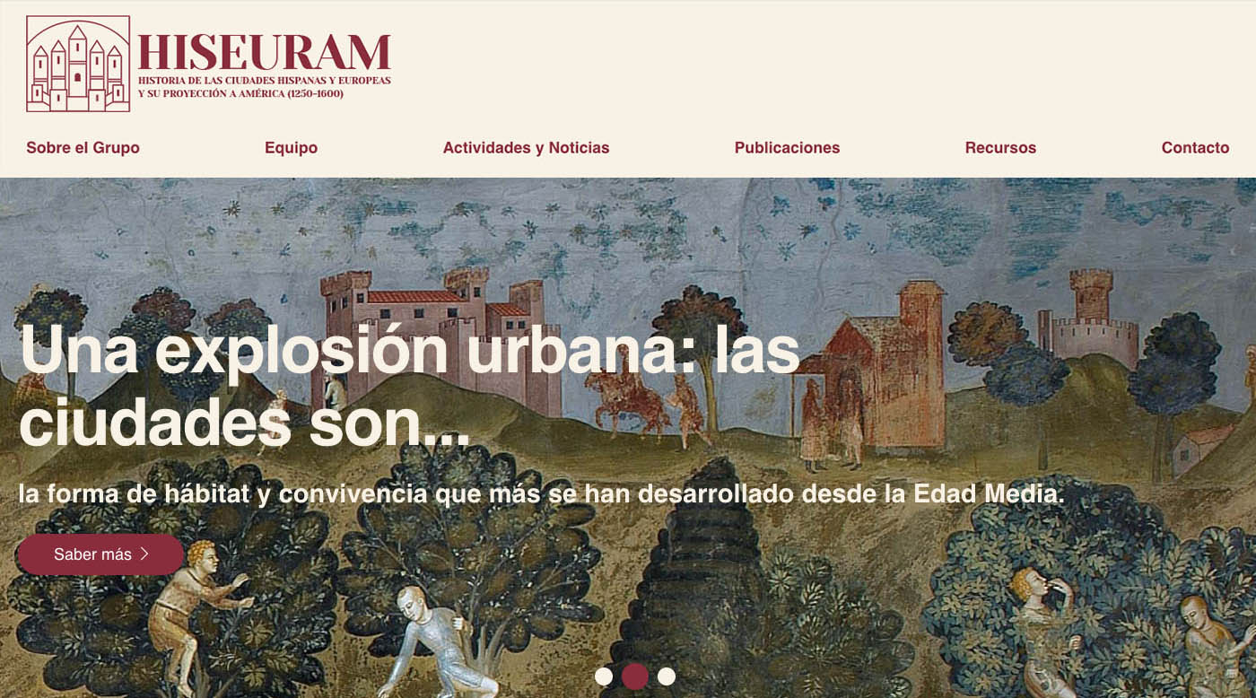 Diseño y desarrollo web. Página principal para grupo de investigación medieval financiado por la Universidad Complutense de Madrid, Ministerio de Ciencia, Innovación y Universidades y Agencia Estatal de Investigación