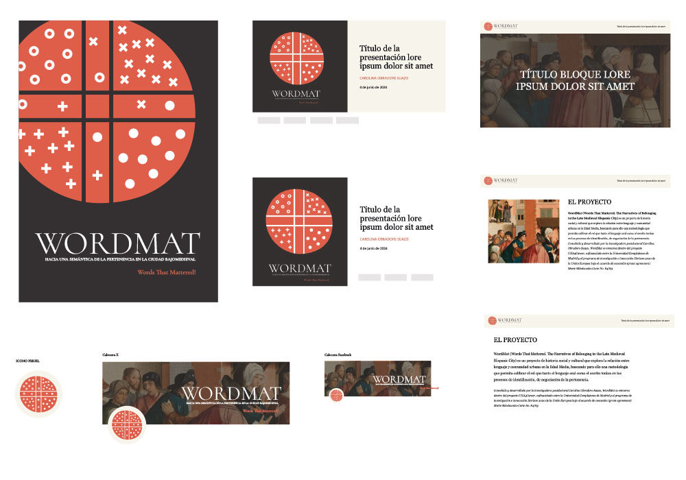 Diseño de identidad visual para proyecto de investigación medievalista. Plantillas para presentaciones y cabeceras para redes sociales