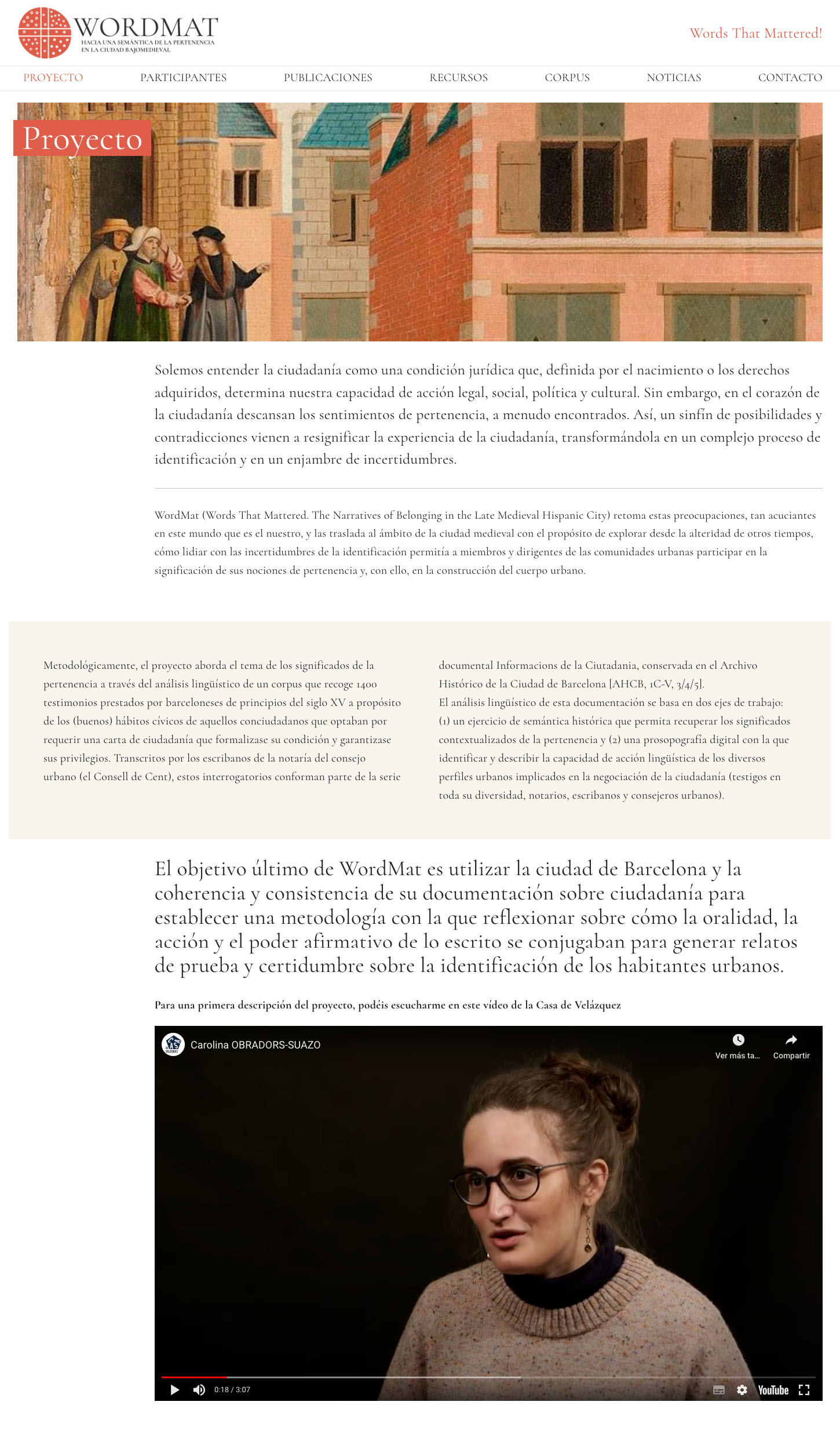 Diseño web. Página de presentación para proyecto de investigación medieval financiado por la Universidad Complutense de Madrid