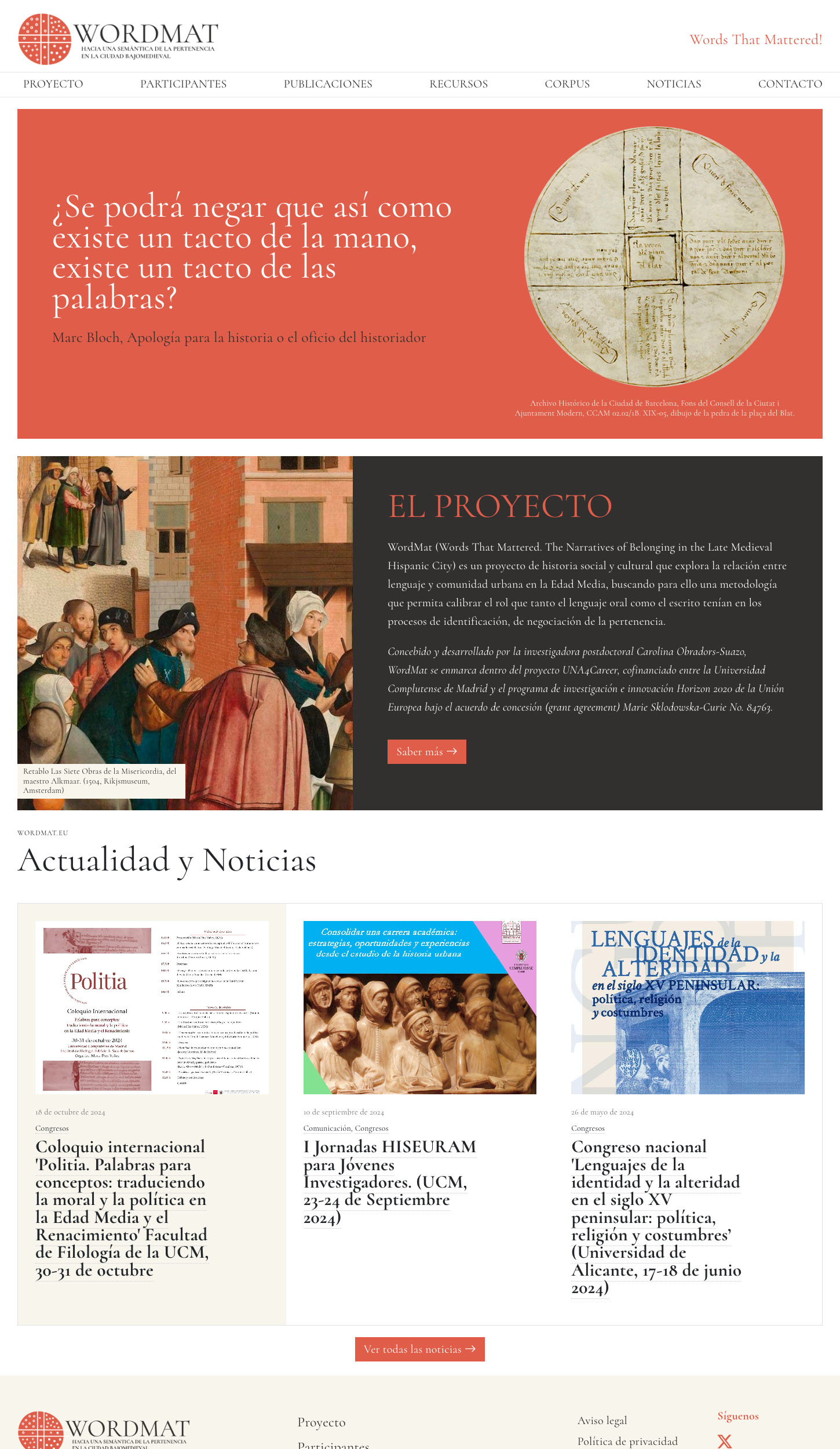 Diseño web. Página principal para proyecto de investigación medieval financiado por la Universidad Complutense de Madrid